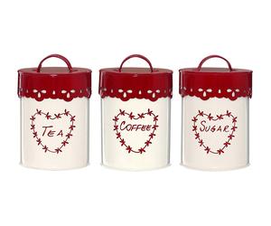 Anglaise Tea Coffee Sugar Canisters Biscuit Bread Peg Holder Red Cream Storage