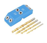 Angle Drill Guide Jig for Woodworking with Multi Size Templates and 30/45/90 Degree Angled & Straight Hole Drilling for Precise Pocket Hole Creation (Blue)
