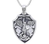 Angle Saint Micheal Amulet Pendant for Men Women, Stainless Steel Saint Archangel Shield Cross Necklace, Religious Amulets Jewelry(Gold)