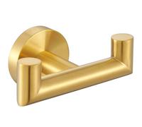 Angle Simple Bathroom Double Hook Brushed Gold, SUS304 Stainless Steel Bath Towel Holder, Double Robe Hanger Wall Mount