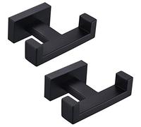 Angle Simple Bathroom Towel Hooks, Stainless Steel Shower Double Robe Coat Hooks for Wall, Matte Black, 2 Pack