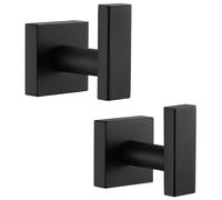 Angle Simple Stainless Steel Bath Towel Hook 2 PCS, Matte Black, Modern, Square, 2 Hooks, Wall Mount, 11 lbs Max Weight, Drywall Surface