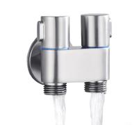 Angle Valve G1/2 Double Control, In 2 Out Three Way Valve for Washing Machine Toilet, Triangle Shut Off Valve Brass Chrome Plated(Silver)