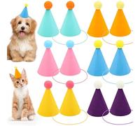Anglecai 12 PCS Mini Party Hats for Stuffed Animals, Mini Birthday Party Hats Adjustable Stuffed Animal Party Hats Doll Pet Felt Cone Hats for Craft Cat Puppy Rabbit Doll Birthday Decorations