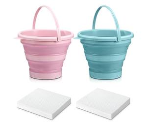 Anglechic 2 Pcs Reusable Vomit Bucket with 20 Absorbent Pads 3 L Barf Bucket Collapsible Emesis Bucket for Nausea Puke Relief Pregnancy Morning Sickness Car Aircraft Travel Motion Sickness