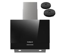 Angled Black Cooker Hood 60cm 450m³/h Quiet and Powerful Extractor Fan Kitchen, Recirculating and Vent Mode, Tempered Glass Extractor Hood with LED Lights, 3 Speed, Cooker Hood Wall Mounted