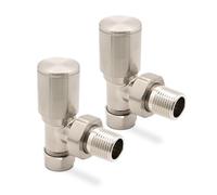 Angled Brushed Nickel Valves for Radiators & Towel Rails (Pair)