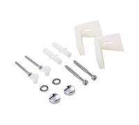 Angled Floor Fixing Kit for WC Toilet Pan, Bidet or Semi Pedestal Basin, Stainless Steel L-Type Bolts with Screw Covers, Silver and White Finish, Secure Mounting Hardware Set