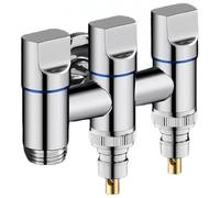 Angled Isolating Valve One in Three Out G1/2 Angle Valve Three Control Four Way Washing Machine Water Inlet Faucet 2 Stop Valves Silver
