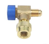 Angled Shut Off Valve Brass 45 Degree HVAC Tool(A) | Fits R410A, R22, R32, R404A; 1/4 inch SAE male/female; red/blue coded handles; compact design