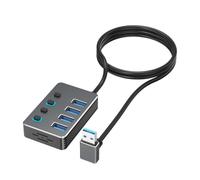 Angled USB Splitter Adapter with Cable, Right 50CM | USB2.0 Ports with Type C Power for Fast Transfer, Various Devices, Laptops Desktops and Game Consoles