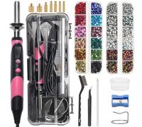 Anglekai Hotfix Rhinestone Applicator Tool, Hot Fix Tool for Bedazzler Kit | New-Upgrade Rapid-heating Hot Fix Rhinestone Setter for Crafts, 15 Color Rhinestone/ 7 Tips/ Tweezers/ Pencil/ Brush (Pink)