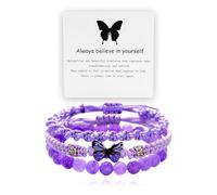 ANGLEQUEEN Always Believe in Yourself Blue Butterfly Bracelets for Women Crystal Beaded Butterfly Stretch Blue Friendship Bracelet Stackable Natural Gemstone Braided Adjustable Blue Friendship