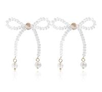 ANGLEQUEEN Bow Earrings for Women Beaded Bow Stud Dangle Earring Long Pearl Tassel Ribbon Earrings Bridals Bridesmaid Accessories Bridal Bridesmaid Earring Christmas Gifts for Women 2025, L, Metal, No