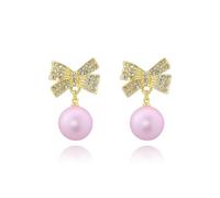 ANGLEQUEEN Bow Earrings for Women Trendy Gold Pearl Bow Earrings Rhinestone Bow Stud Earrings Pearl Drop Dangle Earrings Xmas Party Stocking Stuffers Christmas Gifts 2024, L, Metal, No Gemstone