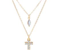 ANGLEQUEEN Cross Necklace for Women Gold Layered Cross Pendant Necklace Cubic Zirconia Charm Necklace Elegant Pearl Choker Necklace Trendy Rhinestone Prom Jewelry Present, Zinc, Cubic Zirconia