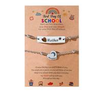 ANGLEQUEEN First Day of School Bracelet To My Daughter Back To School Mommy And Me Sun Moon Heart Matching Bracelet Hollow Stainless Steel Adjustable Jewelry, Adjustable, 合金钢, no gemstone