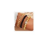 ANGLEQUEEN Gold Bow Bracelets for Women Bow Pearl Beaded Bracelets Gold Beaded Bracelet Stackable Stretch Adjustable Bracelets Bow Prom Jewelry Christmas Bracelet, M, Stainless Steel, no gemstone