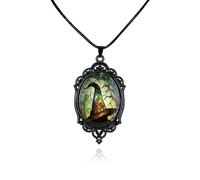 ANGLEQUEEN Gothic Witch Necklace Victoria Embossed Witch Necklace Vintage Bat Ghost Raven Witch Choker Necklace Halloween Goth Vampire Necklace Cosplay Accessories Jewelry, Middle, Crystal, No