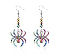 ANGLEQUEEN Halloween Spider Earrings for Women Crystal Zirconia Spider Dangle Earrings Halloween Drop Earrings Christian Festival Costume Jewelry Accessories, L, Metal, No Gemstone
