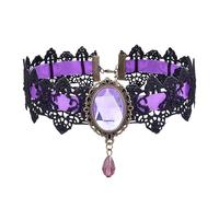 ANGLEQUEEN Lace Choker Necklace for Women Halloween Gothic Lace Collar Punk Rhinestone Gothic Necklace Prom Jewelry Halloween Vampire Choker Necklace Cavewoman Costume, L, Zinc, No Gemstone