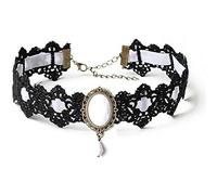 ANGLEQUEEN Lace Choker Necklace for Women Halloween Gothic Lace Collar Punk Rhinestone Gothic Necklace Prom Jewelry Halloween Vampire Choker Necklace Cavewoman Costume, L, Zinc, No Gemstone