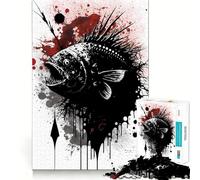 Angler Fish Ink Painting Adult Jigsaw Puzzles1000 Pieces Brain Game Gift High Precision Die Cut Relaxing Indoor Group Activity (50x75cm)