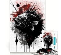 Angler Fish Ink Painting Adults Puzzles 1000 Piece Jigsaws Recall Skill Fun High Precision Die Cut Easy to Learn Family Enjoyment (38x52cm)