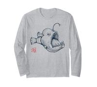 Anglerfish Japanese Kanji Art - Deep Sea Fish Long Sleeve T-Shirt