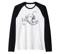 Anglerfish Japanese Kanji Art - Deep Sea Fish Raglan Baseball Tee