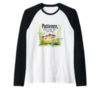 Angler's Patience Luck Lies All Day Trout Fishing Humor Raglan Baseball Tee