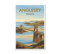 Anglesey, Wales - Romantic Coastal Travel Poster of Menai Bridge, Lighthouses & Wild Beaches Giclée Print on Canvas