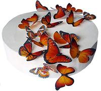 Anglesit 24 pcs Pre-cut Beautiful Medium Orange Butterflies Edible Wafer/Rice Paper Cupcake Toppers Cake Decorations Dessert Topper Birthday Party Halloween Wedding Easter Baby Shower (Medium)