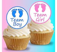 Anglesit 24 x Pre-Cut Gender Reveal 1 Edible Stand up Wafer/Rice Paper Cupcake Cake Dessert Toppers Party Boy or Girl Baby Shower Decorations (Gender Reveal 1)