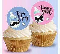Anglesit 24 x Pre-Cut Gender Reveal 2 Edible Stand up Wafer/Rice Paper Cupcake Cake Dessert Toppers Party Boy or Girl Baby Shower Decorations (Gender Reveal 2)