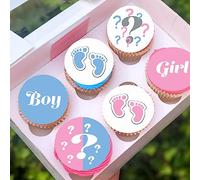 Anglesit 24 x Pre-Cut Gender Reveal 3 Edible Stand up Wafer/Rice Paper Cupcake Cake Dessert Toppers Party Boy or Girl Baby Shower Decorations (Gender Reveal 3)