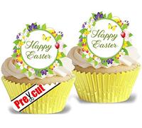 Anglesit 24 x Pre-Cut Happy Easter Edible Wafer/Rice Paper Cupcake Toppers Cake Decorations Birthday Party