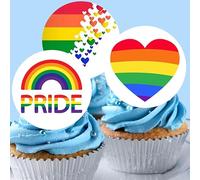 Anglesit 24 x Pre-Cut Pride 3 Edible Stand up Wafer/Rice Paper Cupcake Cake Dessert Toppers LGBTQ Party Rainbow Flag Decorations (Pride 3)