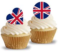 Anglesit 48 pcs Edible Pre-Cut Union Jack Wafer/Rice Paper Cupcake Cake Dessert Toppers Royal Party Birthday Coronation Jubilee British Flag Decorations