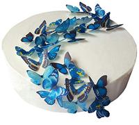 Anglesit 48 X PRE-CUT BEAUTIFUL SMALL BLUE BUTTERFLIES EDIBLE RICE/WAFER PAPER PRE CUT CUPCAKE CAKE DESSERT TOPPERS BIRTHDAY PARTY WEDDING BABY SHOWER DECORATIONS (Small)