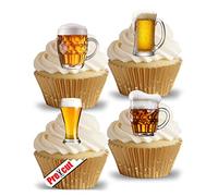 Anglesit Pre-Cut Beer Glasses Pint Lager Ale Edible Wafer/Rice Paper Cupcake Cake Dessert Toppers Birthday Party Father's Day Decorations