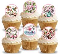 Anglesit Pre-Cut Cherry Blossoms Scene Edible Rice Wafer Paper Cupcake Toppers Cake Decorations Birthday Party Wedding Easter Baby Shower Pink Sakura Flower & Leaves (Cherry Blossoms Scene)