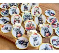 Anglesit Pre-Cut Christmas French Bulldog Edible Rice Wafer Paper Cupcake Toppers Cake Decorations Wedding Party Xmas Frenchie Cake Toppers Birthday Cupcake Decoration Party Supplies (Style 3)