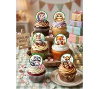 Anglesit Pre-Cut Forest Animals Edible Rice Wafer Paper Cupcake Toppers Cake Decorations Kawaii Animal Birthday Baby Shower Party Celebration