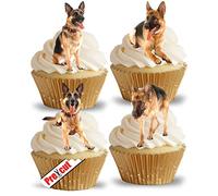 Anglesit Pre-Cut German Shepherds Edible Wafer/Rice Paper Dog Cupcake Cake Dessert Toppers Birthday Party Decorations