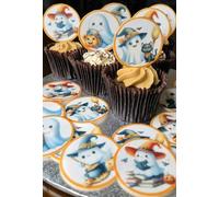Anglesit Pre-cut Halloween Kawaii Ghosts Edible Rice Wafer Paper Cupcake Toppers Edible Cake Decoration Halloween Party Cupcake Decorations
