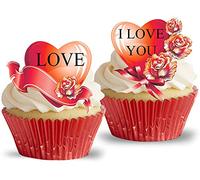 Anglesit PRE-CUT LOVE HEARTS V. EDIBLE RICE/WAFER PAPER CUPCAKE CAKE DESSERT TOPPERS ENGAGEMENT ANNIVERSARY WEDDING VALENTINE'S DAY PARTY DECORATIONS