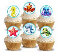 Anglesit Pre-Cut Ocean Animals Edible Rice Wafer Paper Cupcake Toppers Sea Animals Cake Decorations Kawaii Animal Birthday Baby Shower Party Celebration (Ocean Animals)