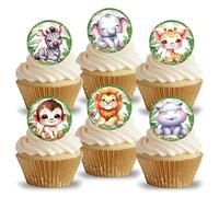 Anglesit Pre-Cut Safari Animals Edible Rice Wafer Paper Cupcake Toppers Cake Decorations Kawaii Jungle Animal Birthday Baby Shower Party Celebration (Safari Animals)