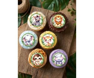 Anglesit Pre-Cut Safari Animals Edible Rice Wafer Paper Cupcake Toppers Cake Decorations Kawaii Jungle Animal Birthday Baby Shower Party